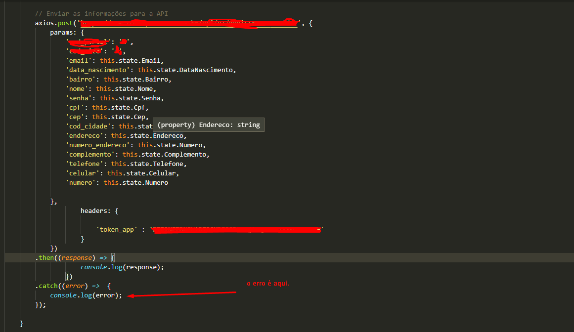 reactjs Catch return json from POST with Axios when