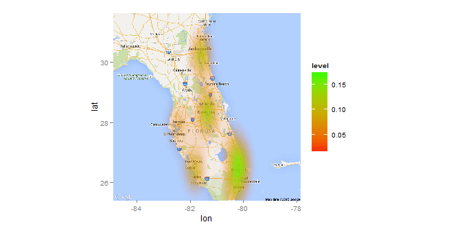 r Heatmap plot by value using ggmap Stack Overflow