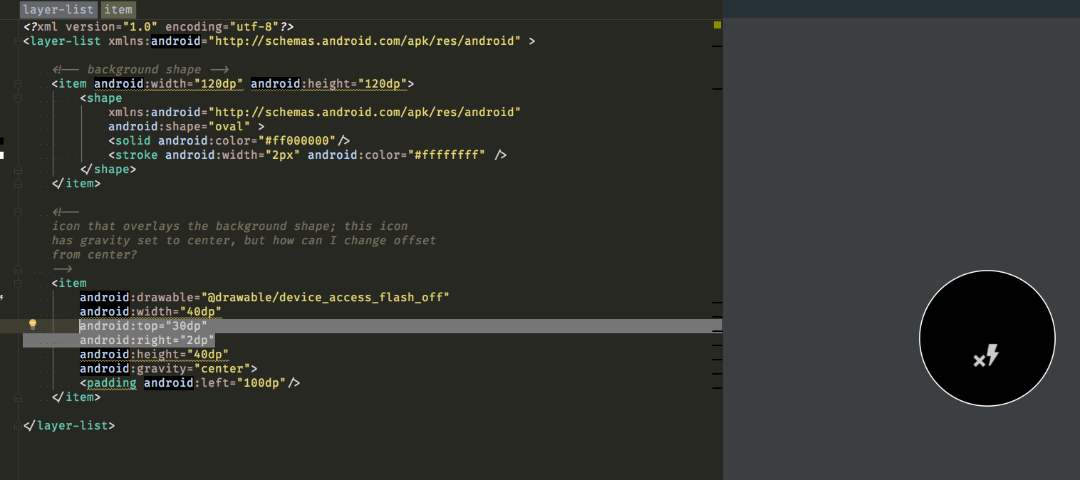 android How to offset an item in a layer list Stack Overflow
