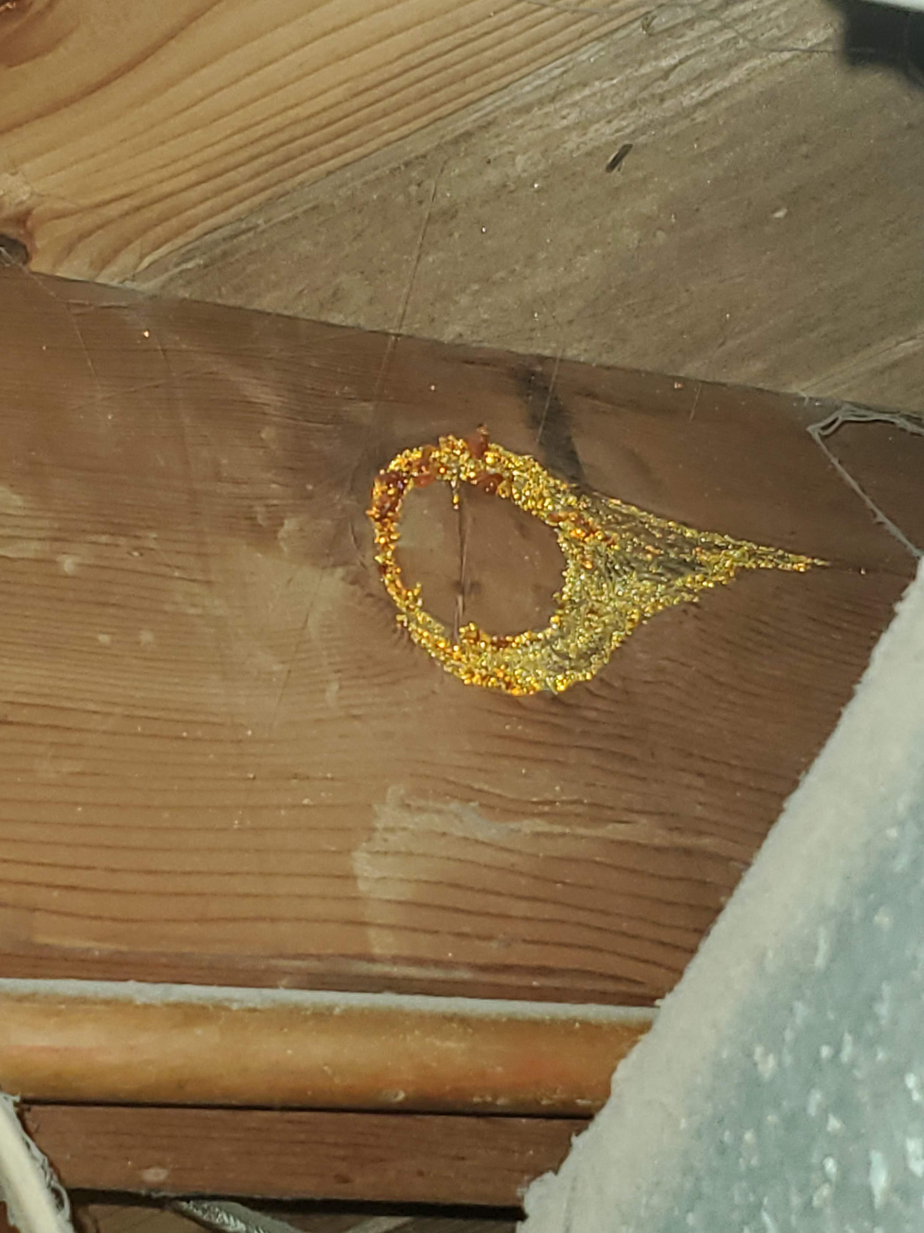 wood What is this orange yellow substance on my wooden studs inside