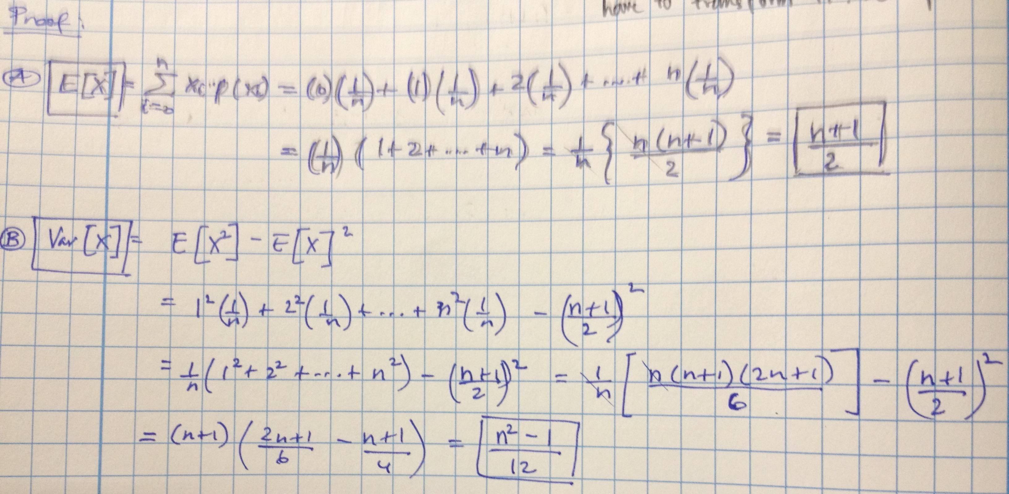 probability Calculating variance of Discrete Uniform distribution