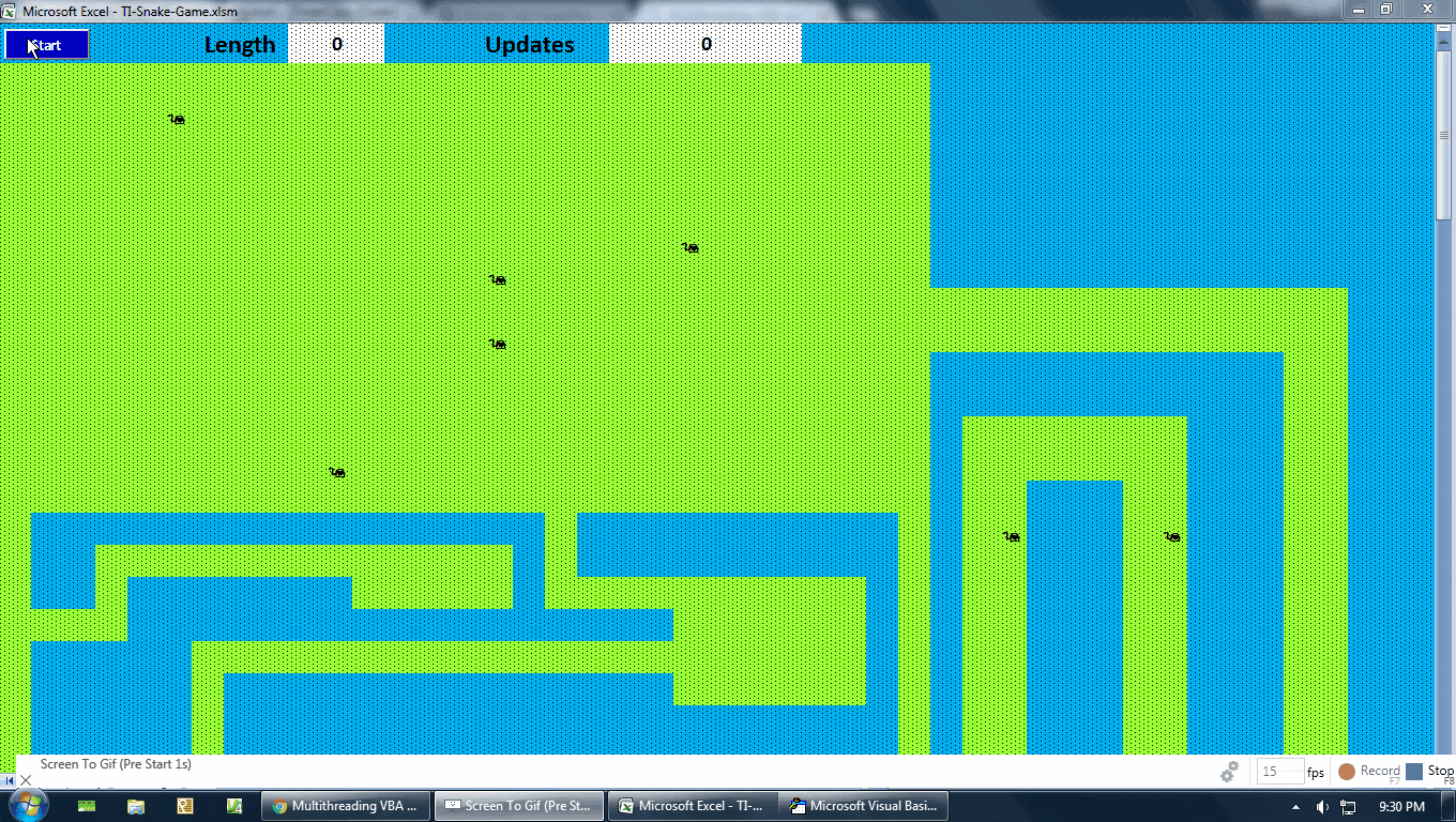 vba Multithreaded Excel + VBScript Timer Snake Game Demo Code