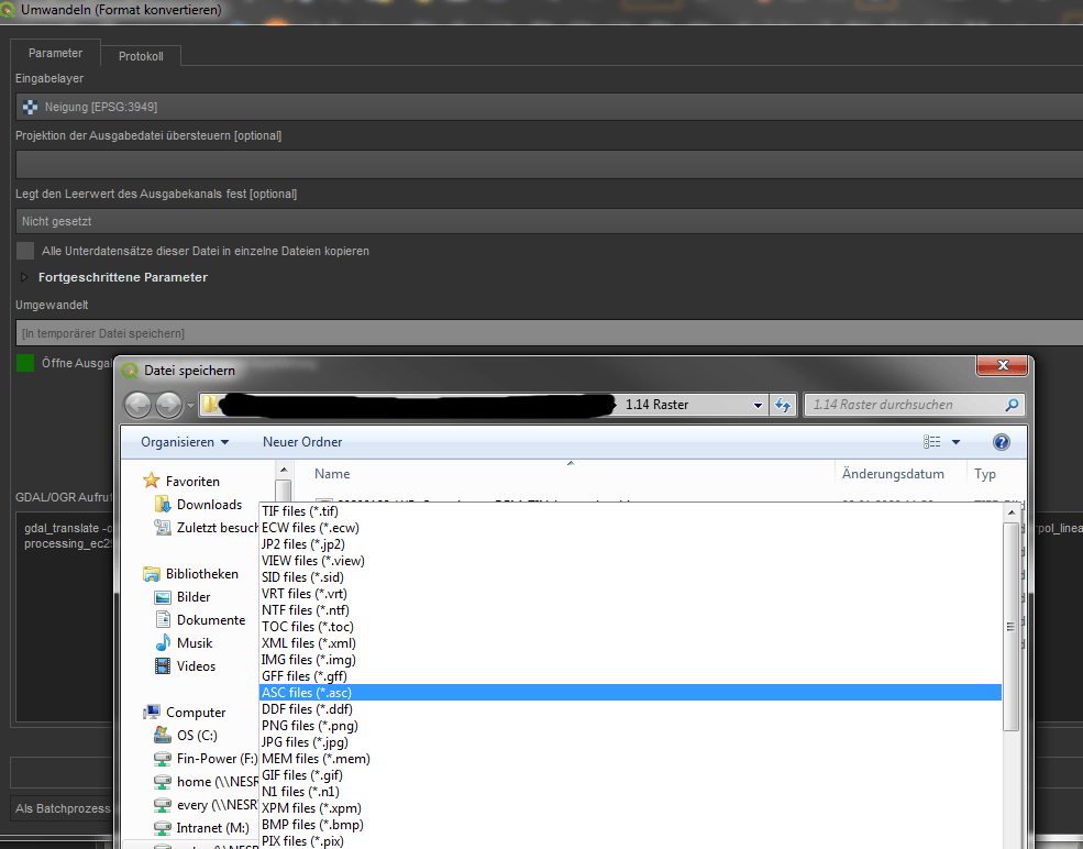 Conversion of raster file into a ASCII grid file using QGIS 3.4.15