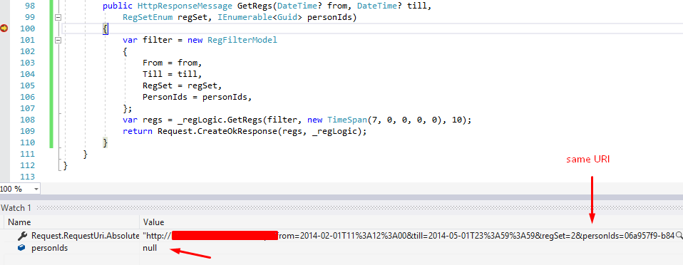 C swagger inserting values and passing array of strings to