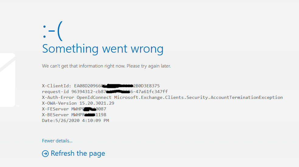 microsoft office 365 OWA error "OpenIdConnectIdpException" Server Fault