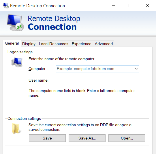 Azure VM the user account used to connect to remote PC did not work