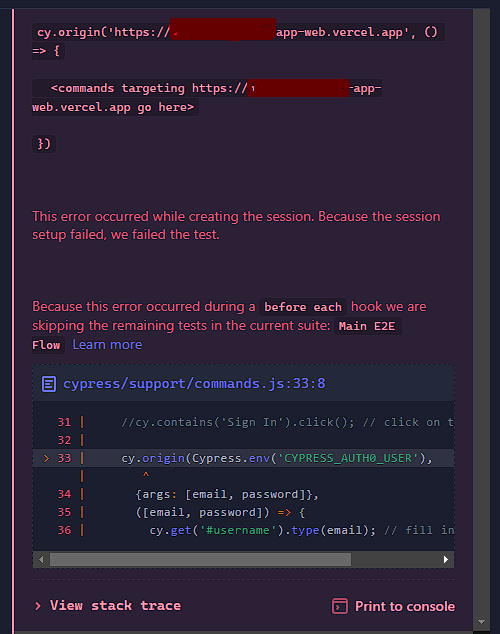 cross domain Cypress Issues Integrating Auth0 with cy.origin and cy