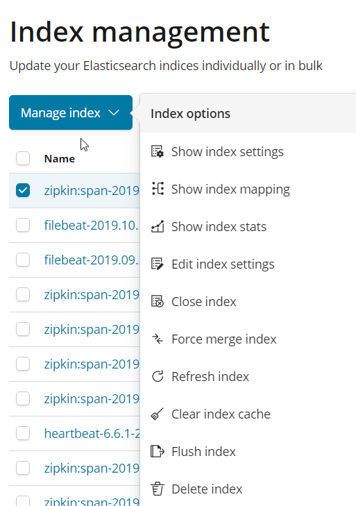 kibana Attempting to delete all the data for an Index in