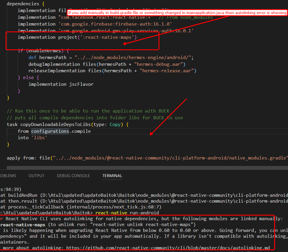 reactjs React Native Uses autolinking for native
