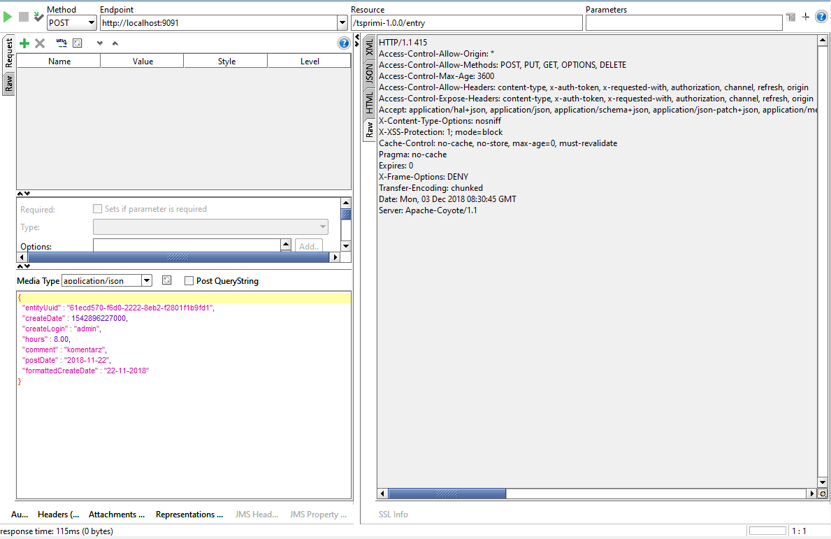 Rest API POST Content type 'application/json;charset=UTF8' not supported