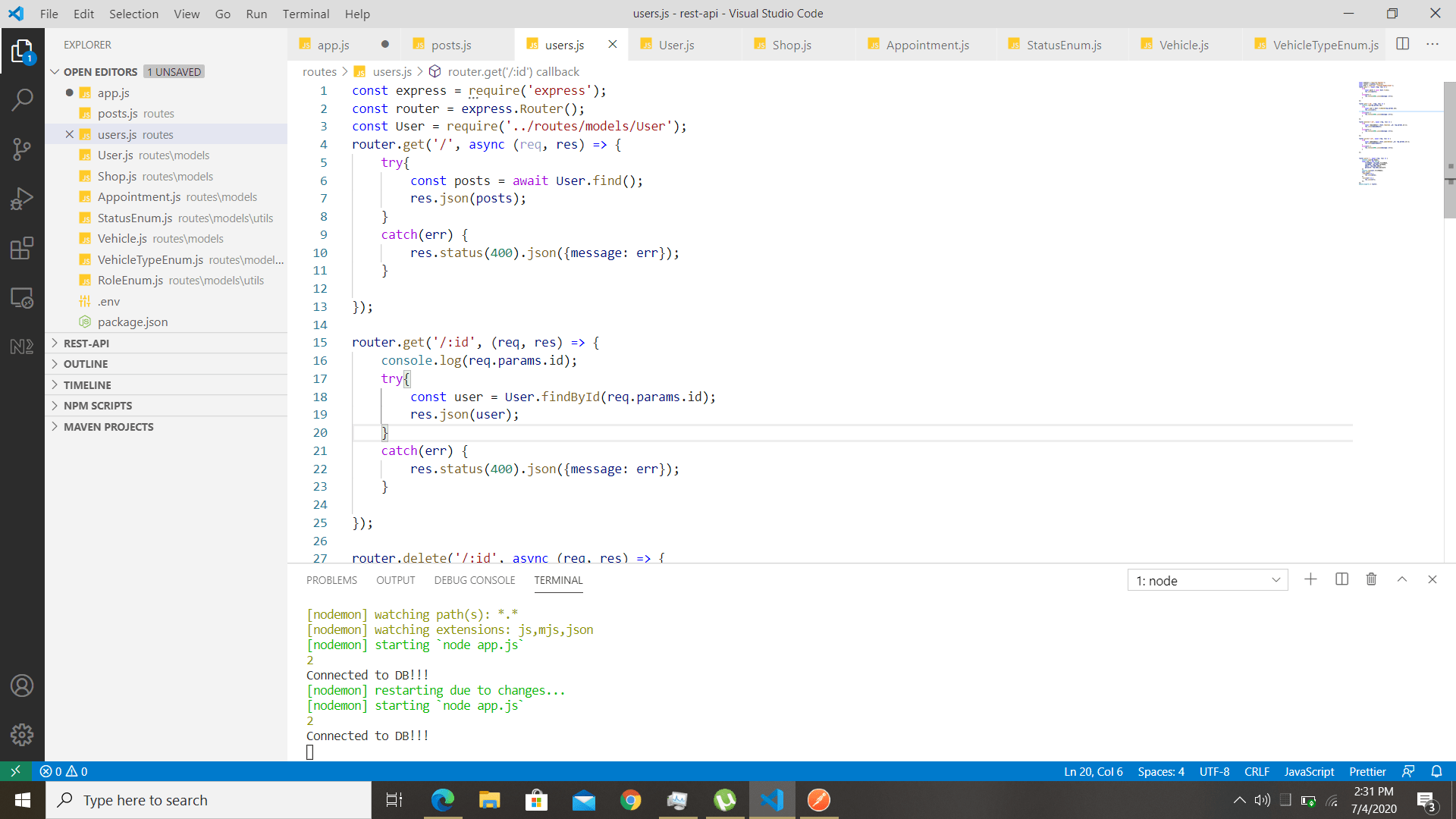 javascript Express routing param seen as endpoint