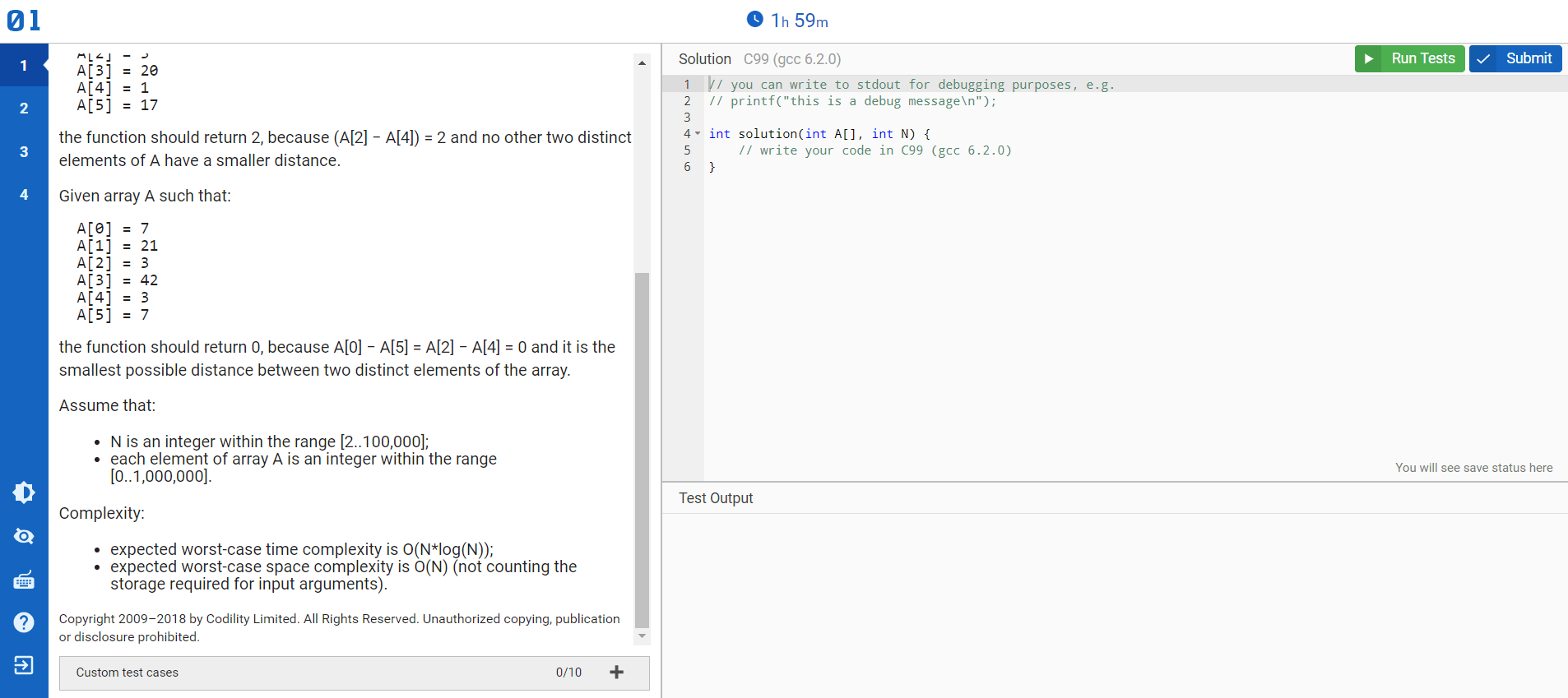 c Find the min distance between two distinct elements of an array