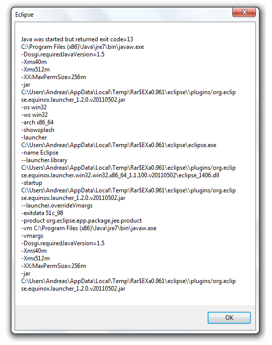 [Solved] "Java returned exit code=13" when starting 9to5Answer
