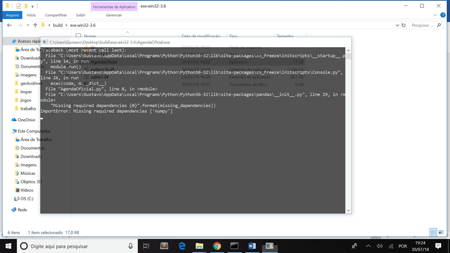 Executable numpy error
