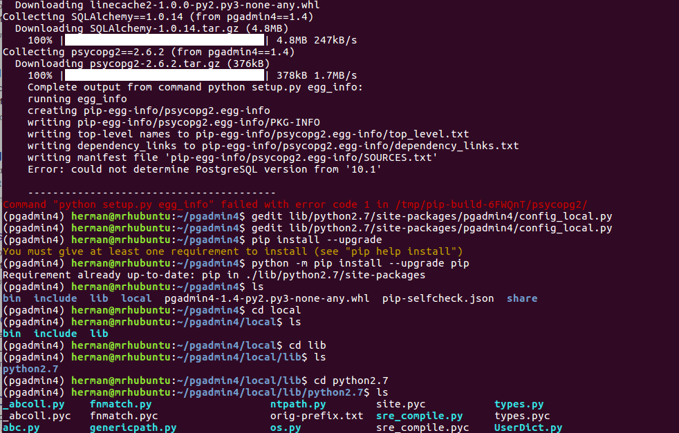 postgresql Error while installing pip install pgadmin41.4py2.py3