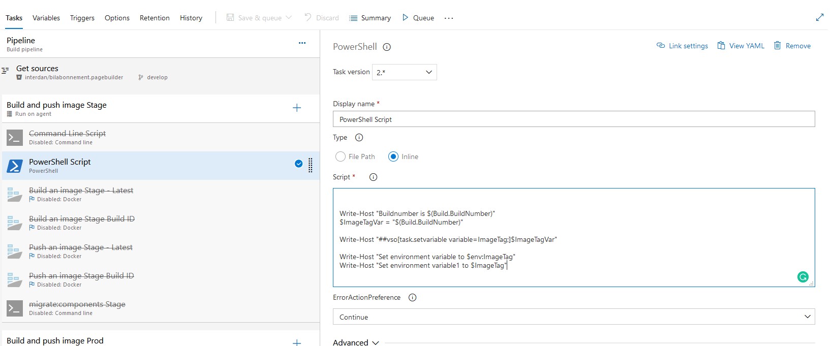 powershell Issue with setting variable in Azure Devops