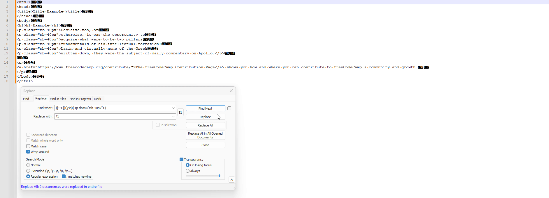 notepad++ Regex Put the content of mutiple html tags into a single