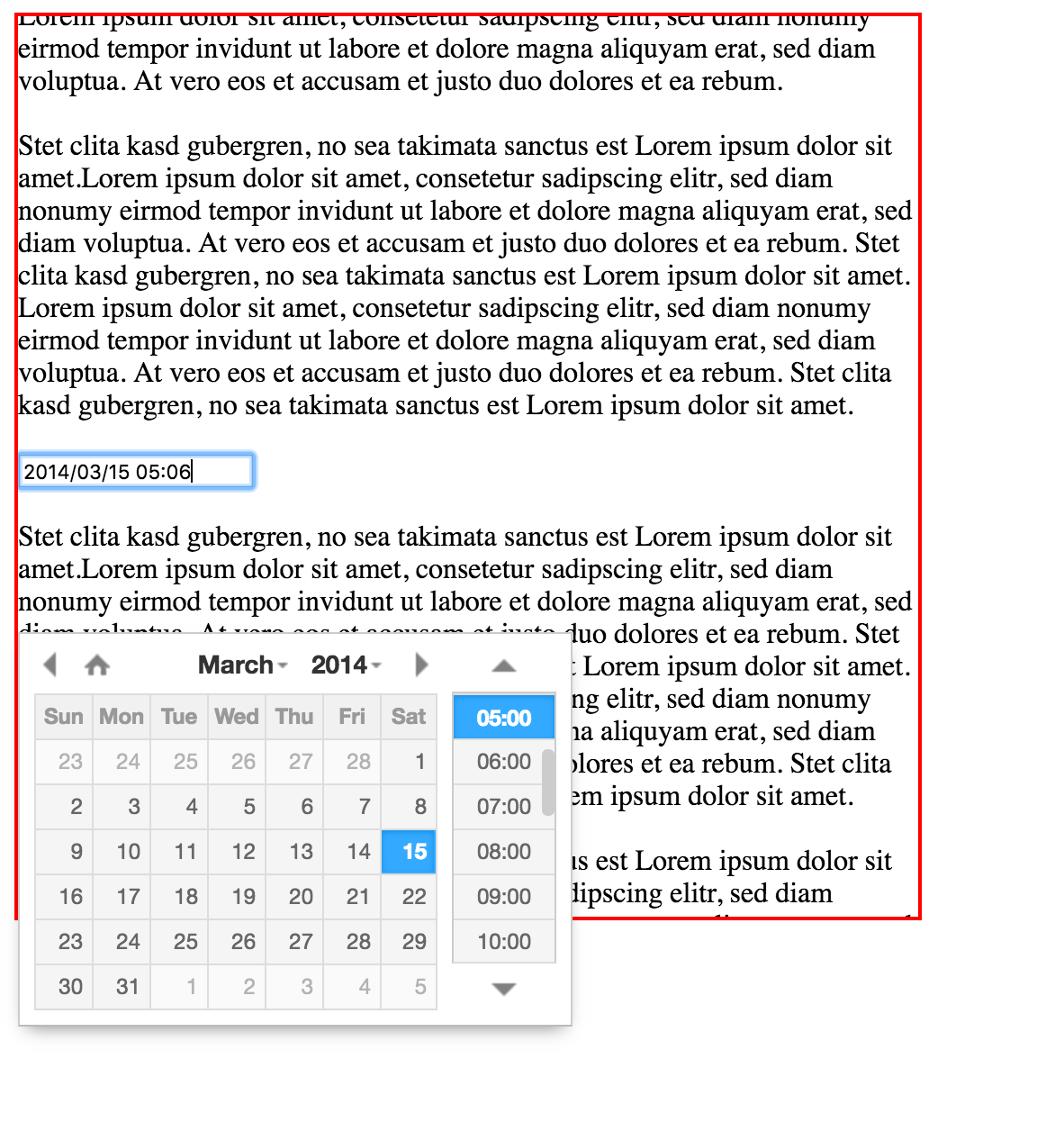 javascript jquery DateTimePicker on scrollable div Stack Overflow
