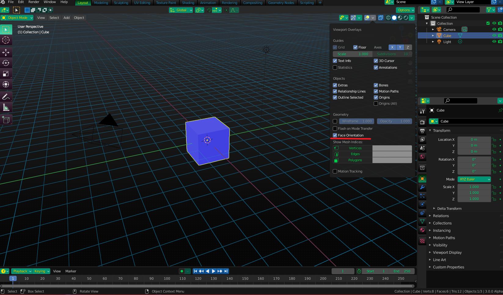 cycles render engine Layout view shaded with blue and red tint