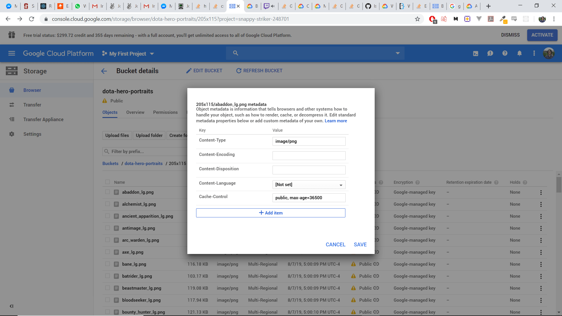 caching Google Cloud bucket always returns nocache, nostore headers