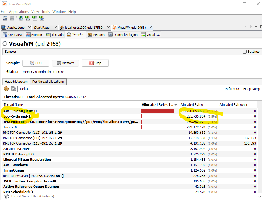 multithreading sphere Thread memory monitoring not available with