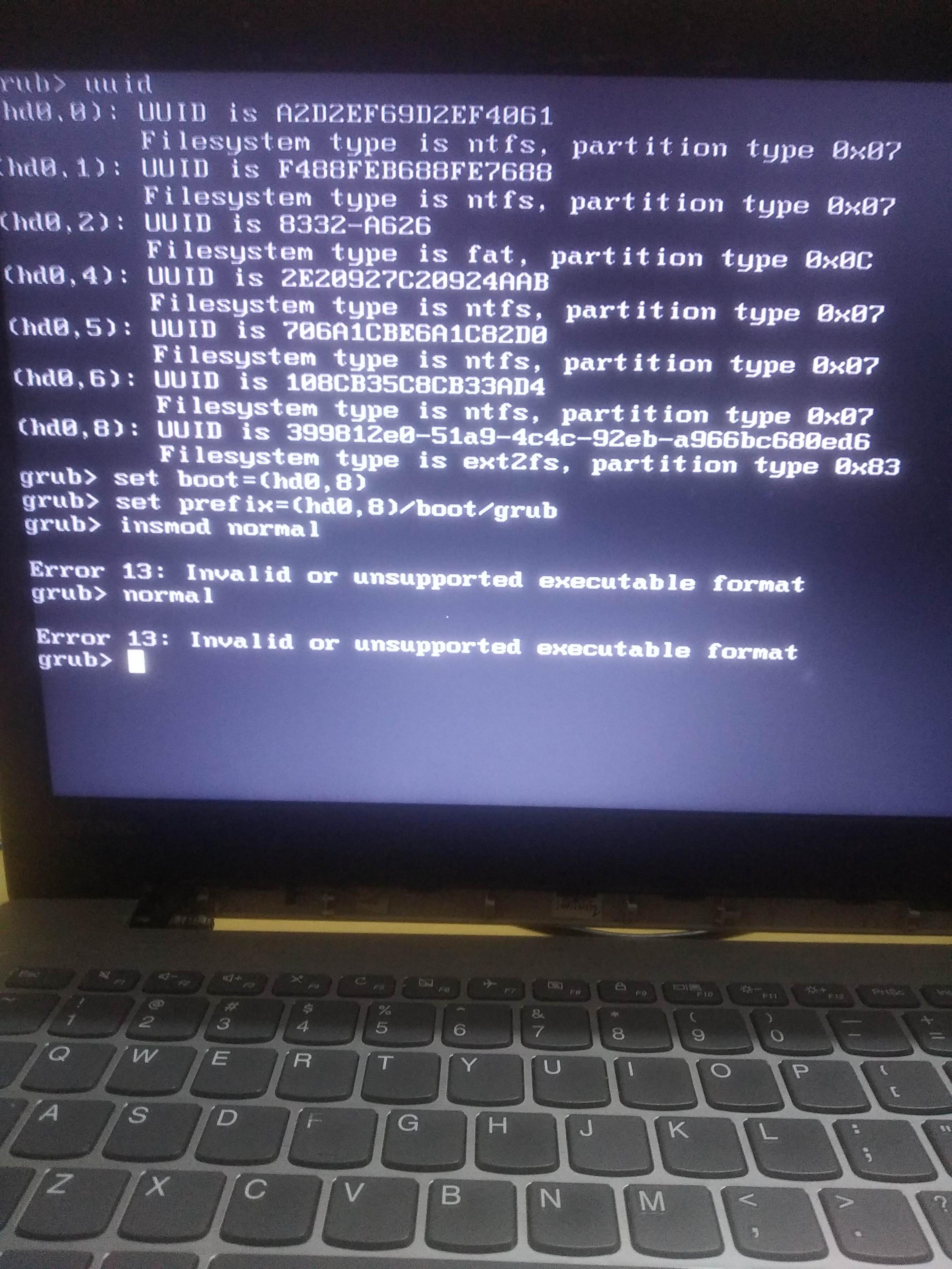 dual boot Error 13 Invalid or unsupported executable format Ask Ubuntu