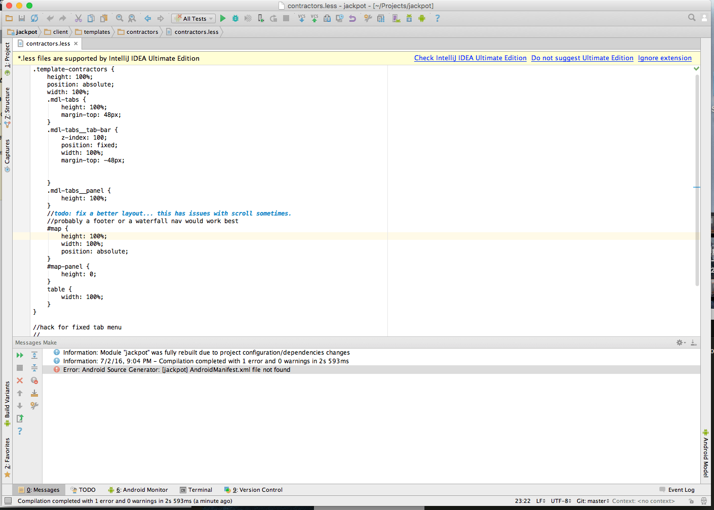 cordova Android Studio run ErrorAndroid Source Generator [jackpot
