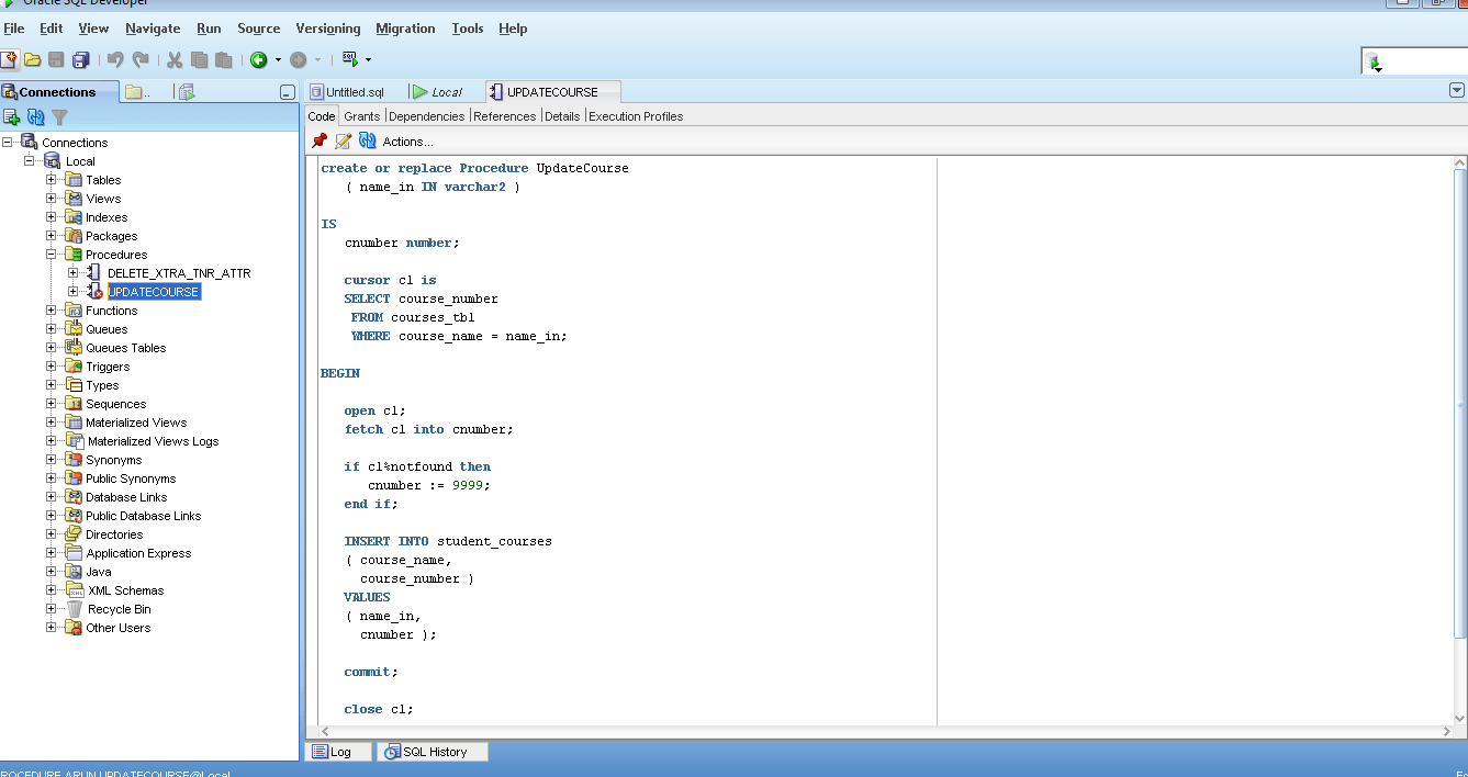 oracle sqldeveloper View code inside procedure in SQL developer