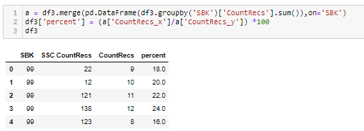 pandas How to calculate aggregate percentage in a dataframe grouped