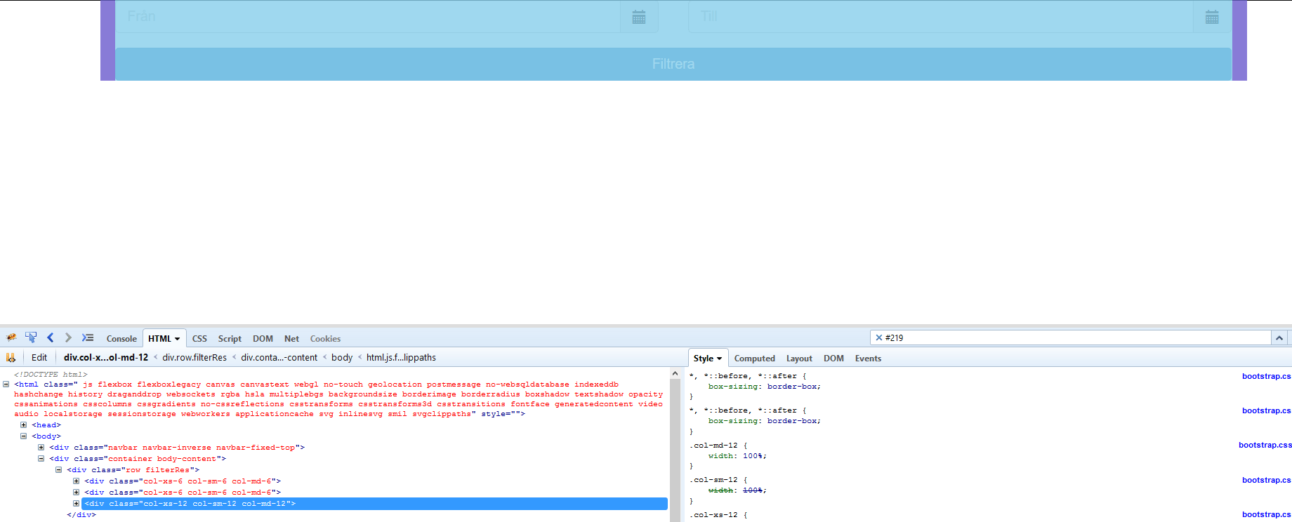 javascript Bootstrap issue with colmd12 Stack Overflow