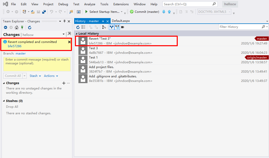 What are the differences between Revert in Git in Visual Studio 2019