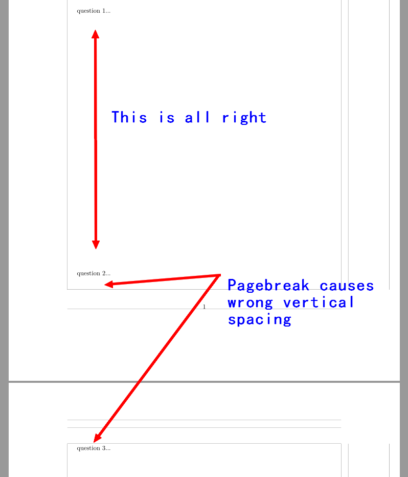 Split vertical spacing in two continuity pagesVertical spacing without