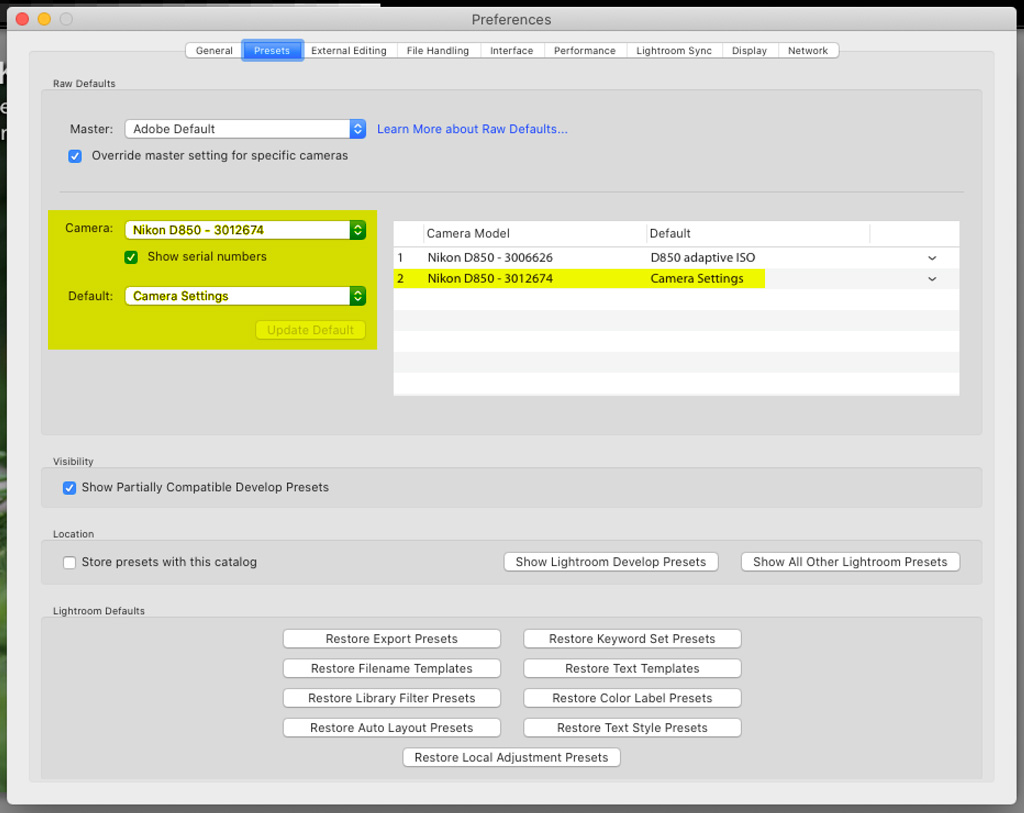 Lightroom CC automatically adds "Adobe Default" preset to imported RAW