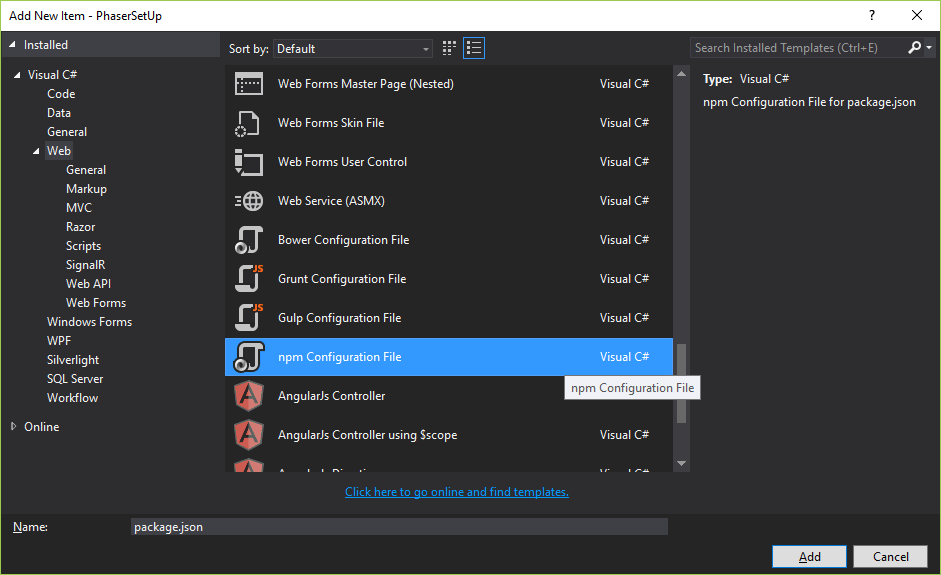 phaserframework Phaser environment setup MVC5