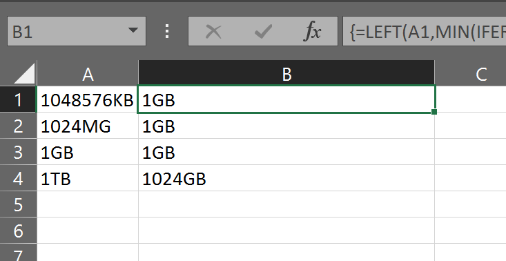 formula to convert KG,MB,GB,TB to GB in excel Stack Overflow