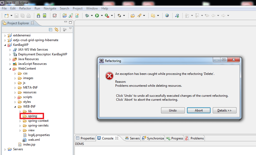Error occurs when I try to delete empty folder in Eclipse Stack Overflow