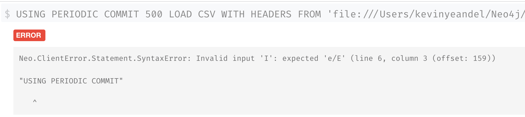 Neo4j ver. 4.1.1 Cypher Syntax Error "USING PERIODIC COMMIT" Stack