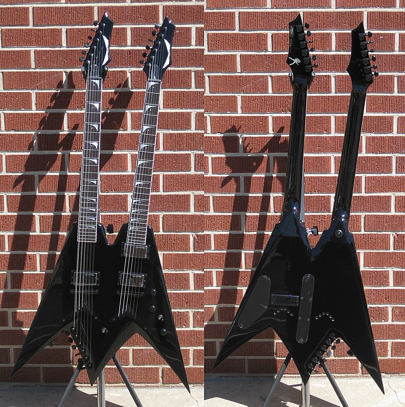 electric guitar Why does this dual Flying V have the tuners on the back body in addition to