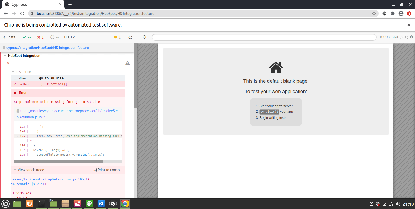 automated tests How to resolve Cypress Cucumber 'Step implementation