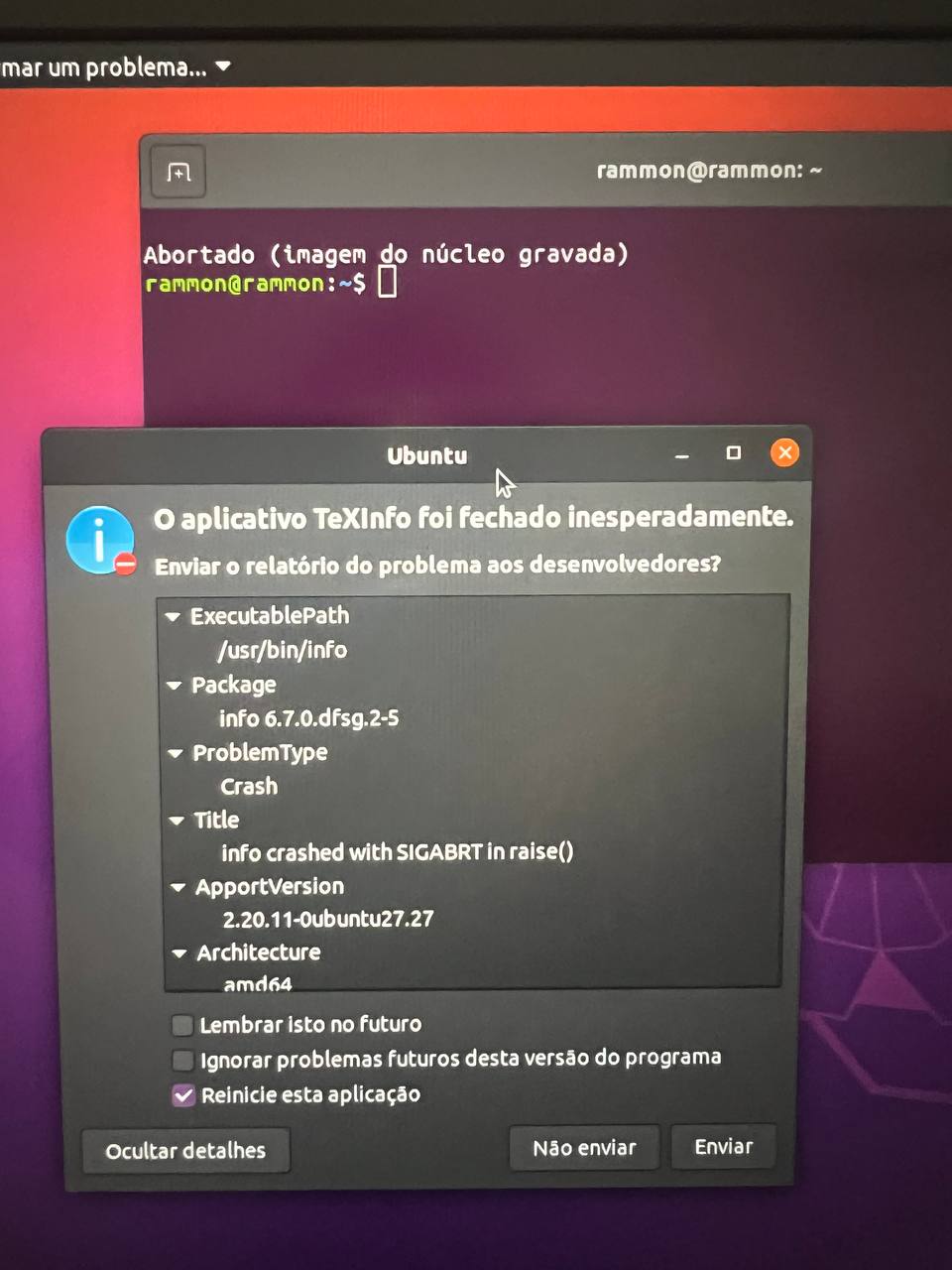 INFO command in linux ubuntu is installed and is giving the following