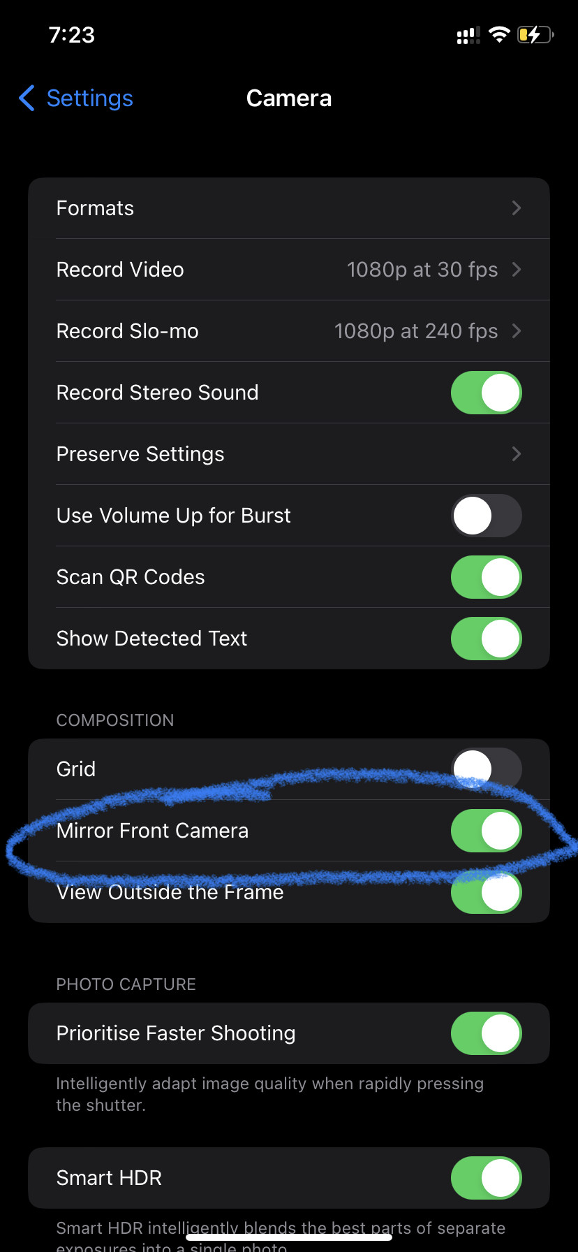 How to programmatically check mirror front camera switch on/off Swift