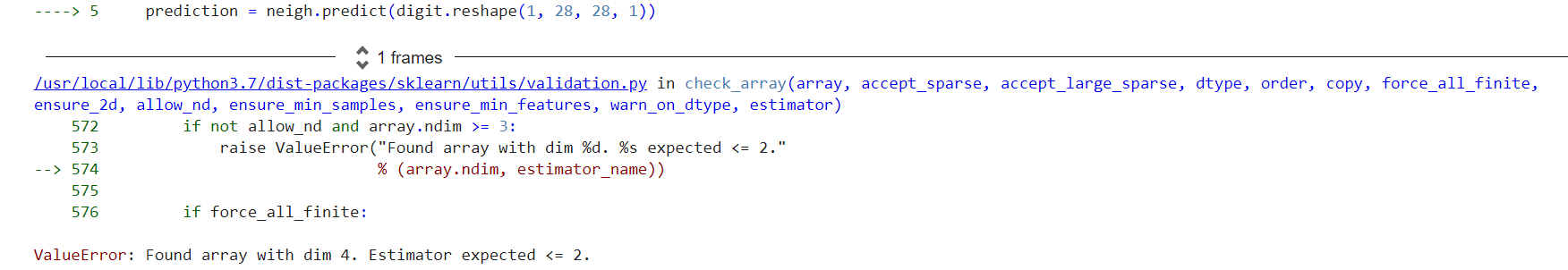 python ValueError Found array with dim 4. Estimator expected