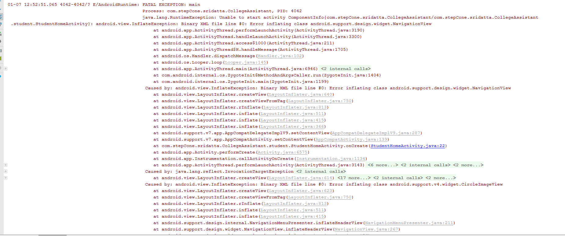 java android.view.InflateException Binary XML file line 0 Error