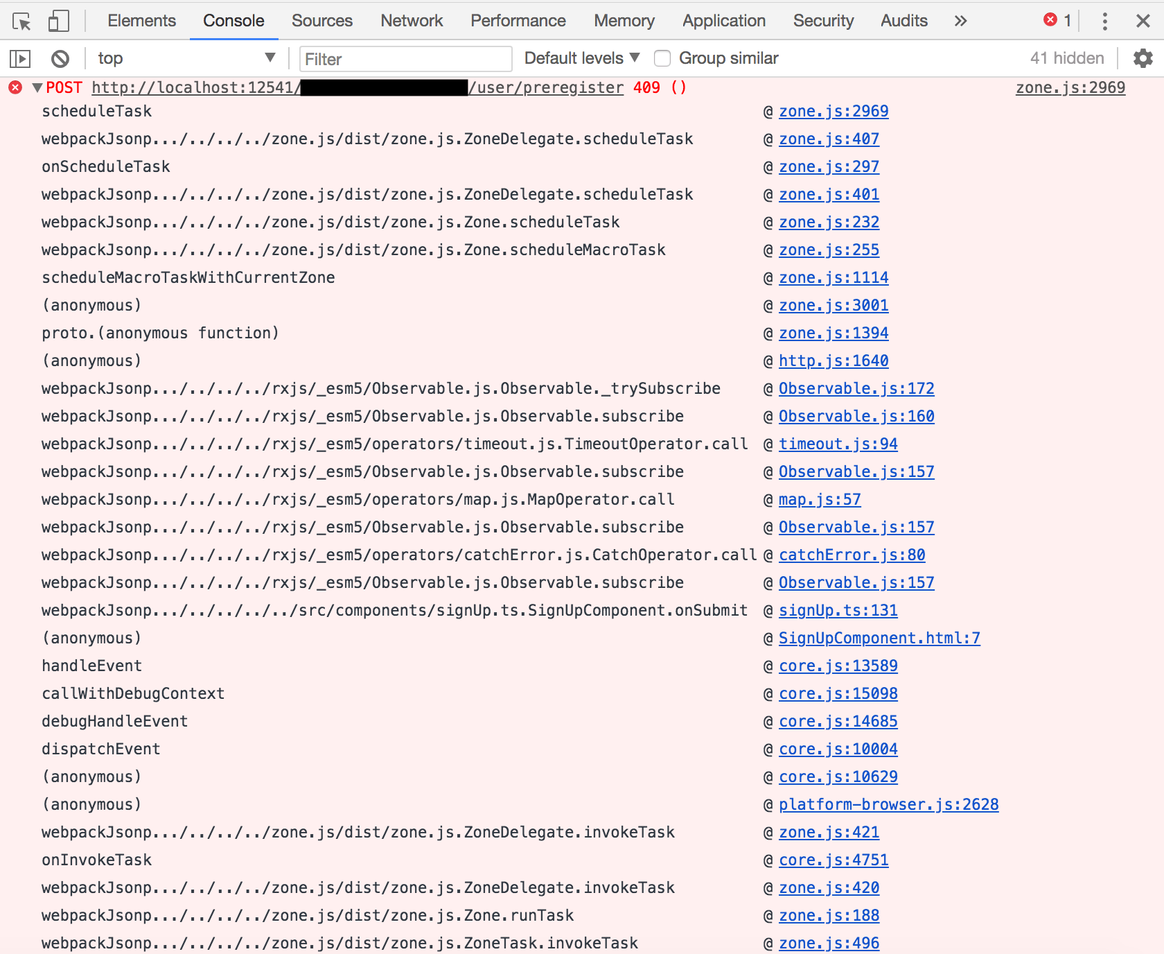 angular How to stop errors generated by zone.js in browser console