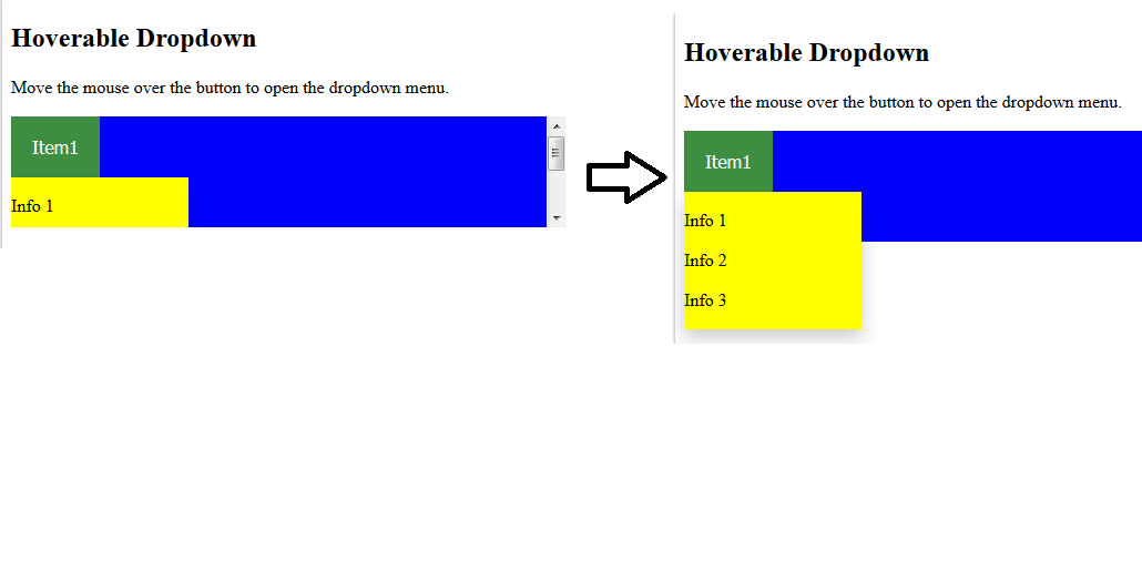 html Dropdown menu cutoff when using overflow with scroll Stack