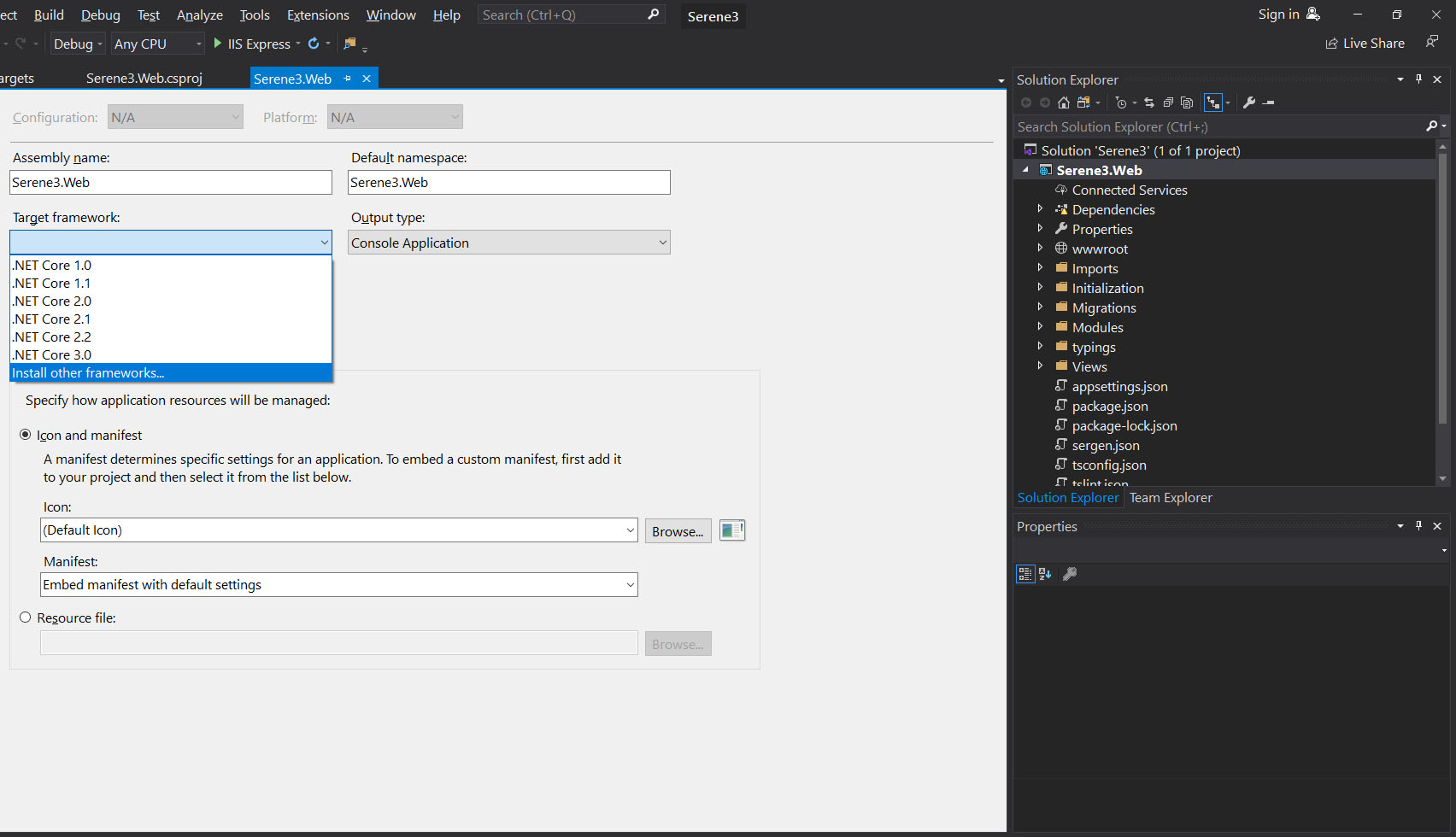 target framework doesn't show the Core 3.1' In 'visual studio