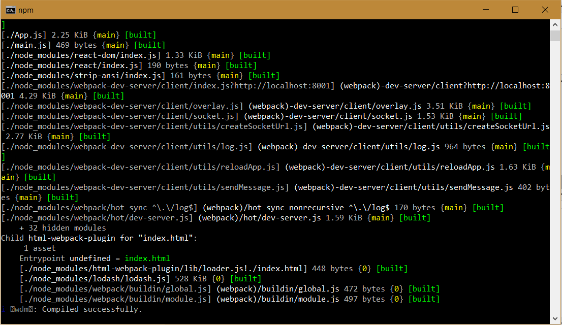 javascript ReactJS code compiled successfully , but not printing on