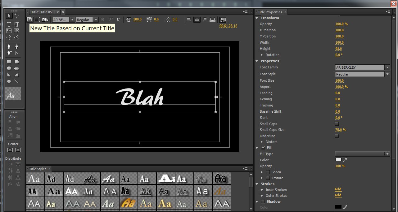 How can I increase the frame size of the titles in Adobe Premiere