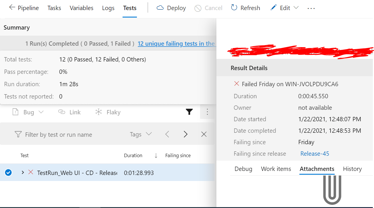 Azure pipelines How to add failed selenium Xunit test case attachment