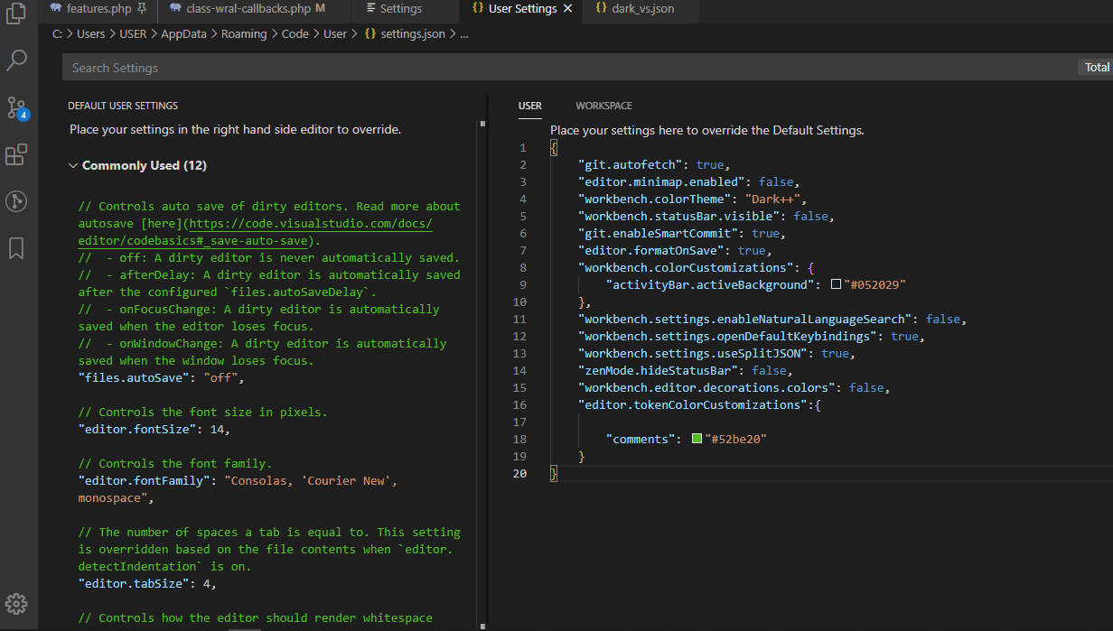 How to edit default dark theme for Visual Studio Code? Gang of Coders